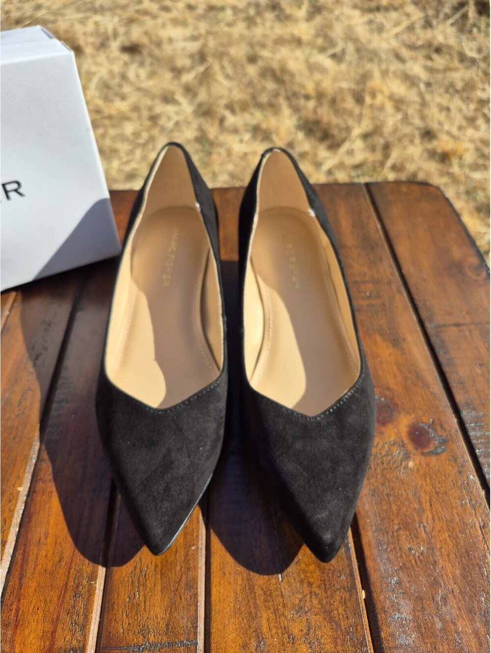 Marc Fisher Black Suede Low Block Heel Labore Pumps Pointed Toe Size 6 Wide $99